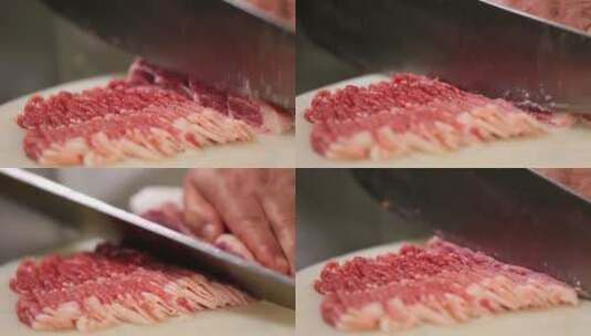 手切羊肉火锅配料刀工美食饮食高清在线视频素材下载
