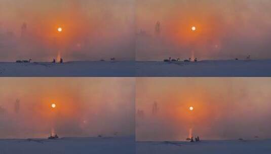 天鹅湖边日出美景雾气弥漫高清在线视频素材下载