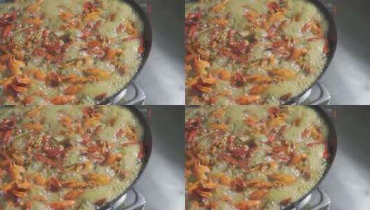油炸小龙虾 特写 麻辣小龙虾 美味 美食制作高清在线视频素材下载