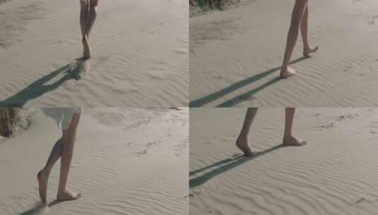 女孩光脚走在沙子上高清在线视频素材下载