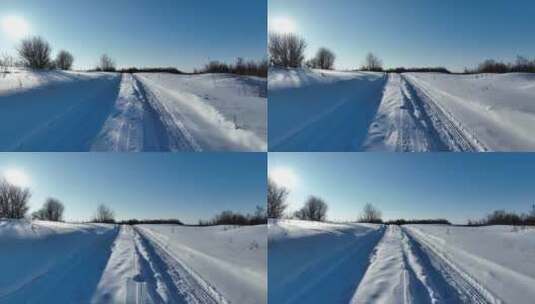 北方湿地冰雪道路空镜头高清在线视频素材下载