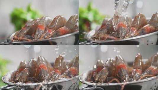 水洗大虾的画面特写高清在线视频素材下载