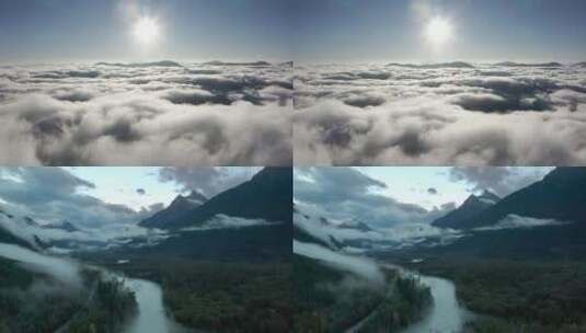 4K航拍山区云层之上日出高清在线视频素材下载