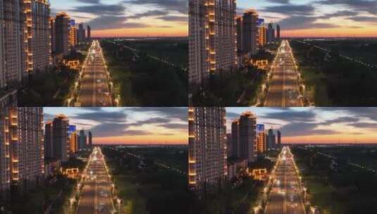 哈尔滨城市街道夜景航拍4K视频高清在线视频素材下载