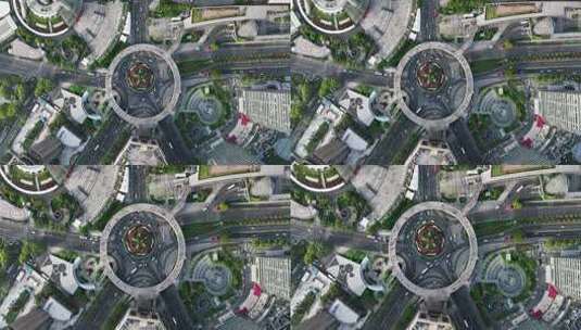 俯瞰上海陆家嘴环岛人行天桥和交通高清在线视频素材下载