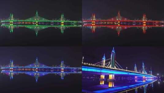 通州上营大桥运河大桥夜景灯光秀高清在线视频素材下载