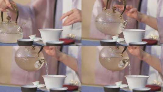 泡茶步骤：把开水注入到盖碗里高清在线视频素材下载