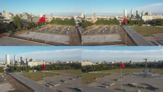 长春文化广场红旗升起高清在线视频素材下载