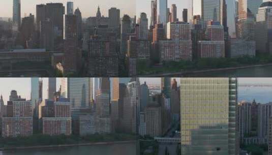 航拍纽约曼哈顿炮台公园哈德逊河摩天大楼高清在线视频素材下载