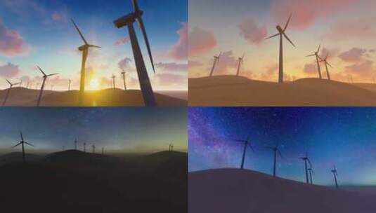 沙漠新能源风力发电风车视频高清在线视频素材下载