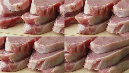 木板上的新鲜生猪肉片高清在线视频素材下载