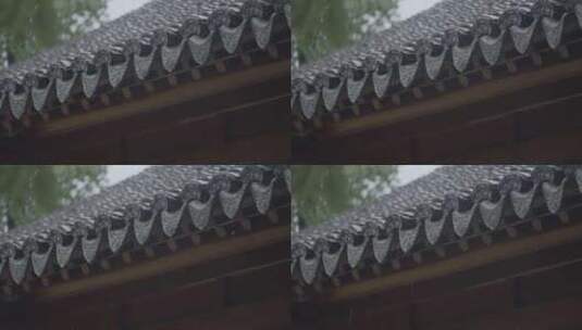 古建筑屋檐下雨 意境水滴 唯美屋檐雨滴高清在线视频素材下载