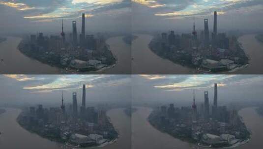 航拍上海·陆家嘴·日出天际线高清在线视频素材下载