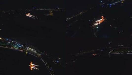 穿越机航拍火凤凰航模飞越明月湖京华城商圈高清在线视频素材下载