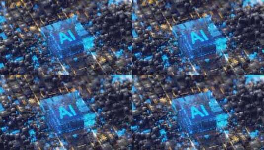 AI科技感芯片电路与方块高清在线视频素材下载