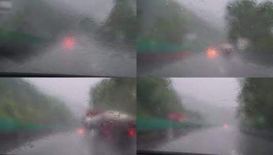 下雨天开车行驶在高速公路暴雨驾驶车辆交通高清在线视频素材下载