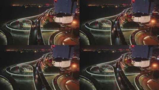 厦门演武大桥夜景航拍高清在线视频素材下载