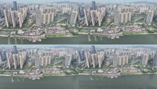 长沙渔人码头航拍湘江潇湘北路岸边建筑风光高清在线视频素材下载