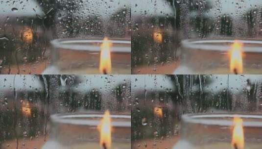 唯美意境雨滴落在玻璃上-慢动作高清在线视频素材下载