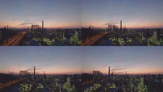 4k航拍山东济南炼油厂日落高清在线视频素材下载