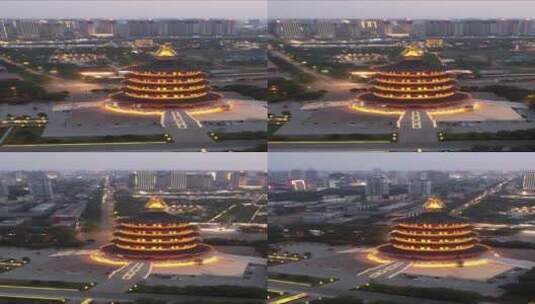 河南洛阳历史文化名城夜景灯光竖屏航拍高清在线视频素材下载