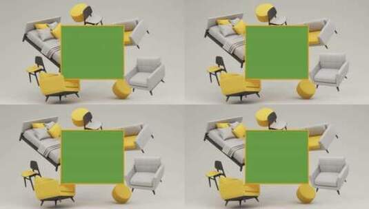 咖啡桌扶手椅床最小概念3d渲染循环动画高清在线视频素材下载