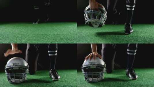 美国橄榄球运动员把手放在头套上4k高清在线视频素材下载