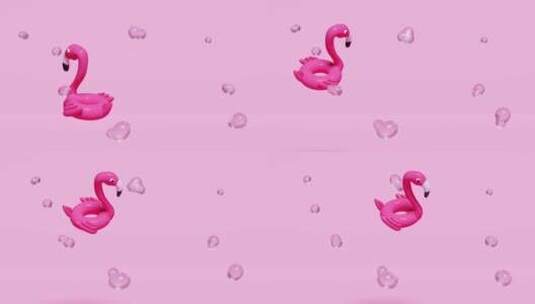 粉色火烈鸟和爱心情人机主题的动画高清在线视频素材下载