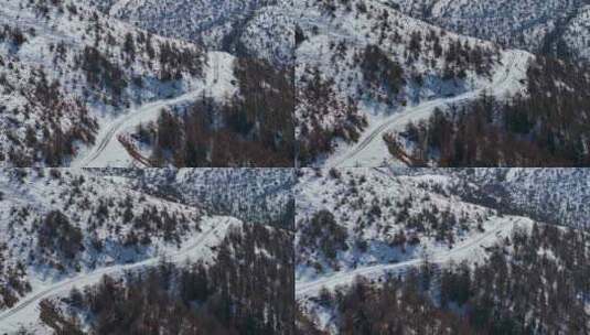 航拍雪后公路行车高清在线视频素材下载