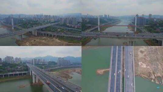 航拍桥梁、跨江大桥高清在线视频素材下载