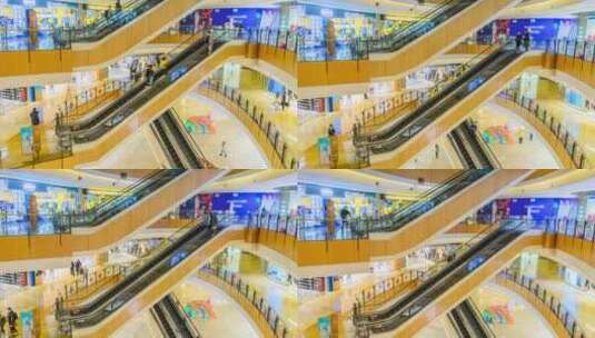 商场购物中心扶梯与流动人群延时高清在线视频素材下载