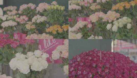 云南昆明花店门口各种各样的鲜花高清在线视频素材下载