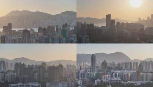 香港油麻地清晨航拍高清在线视频素材下载