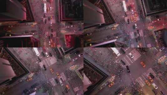 城市航拍纽约时代广场摩天大楼汽车交通游客高清在线视频素材下载