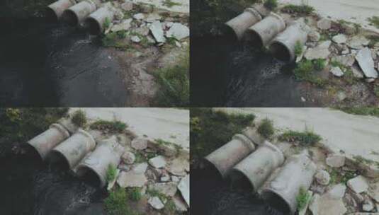 航拍水泥管中污水高清在线视频素材下载