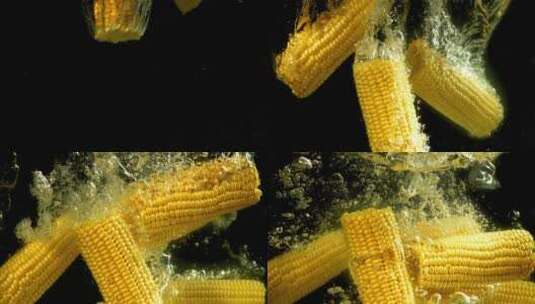 新鲜玉米 坠落水中高清在线视频素材下载