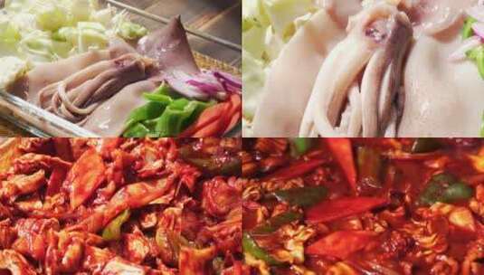 中国东北特色韩餐鱿鱼盖饭制作过程高清在线视频素材下载