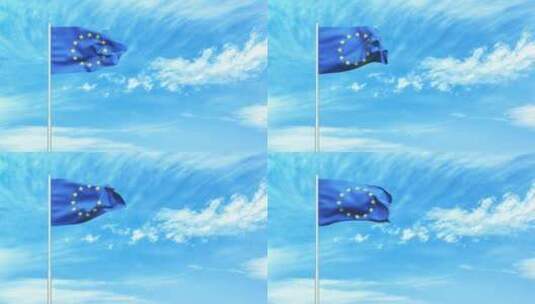 欧盟国旗空中飘扬高清在线视频素材下载