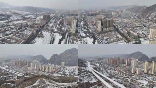航拍青海西宁大通冬季雪景高清在线视频素材下载