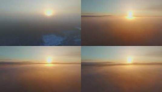 航拍中国冷极冬日雪凇平流雾日出奇景高清在线视频素材下载