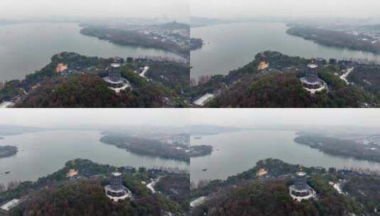 中国杭州西湖雷峰塔烟雨江南航拍高清在线视频素材下载