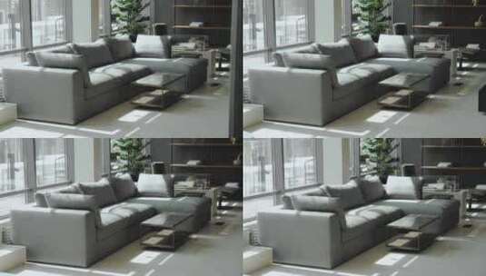 特写灰色室内设计，配有带许多枕头的大灰色高清在线视频素材下载