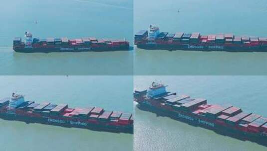 航拍海上巨型货轮航行运输国际贸易高清在线视频素材下载