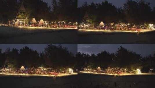 海南三亚后海村夜景航拍高清在线视频素材下载