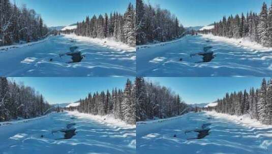 新疆冬季旅游 禾木冬天 村庄 禾木雪景高清在线视频素材下载