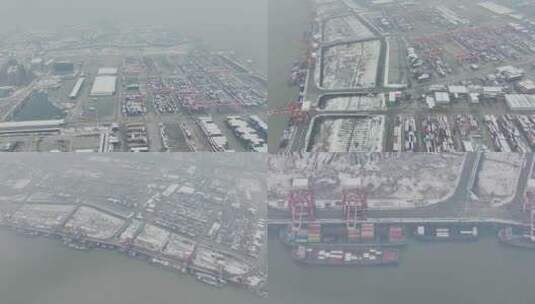 阳逻港口雪景高清在线视频素材下载