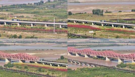 航拍郑州黄河大桥火车驶过高清在线视频素材下载
