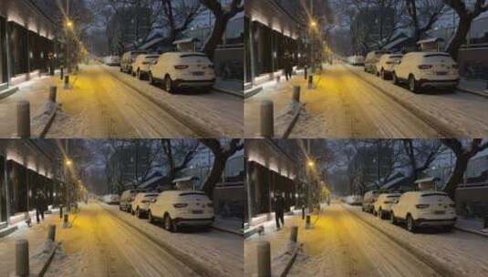 北京小区夜晚下雪高清在线视频素材下载