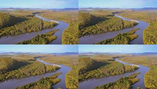 额尔古纳湿地秋收高清在线视频素材下载