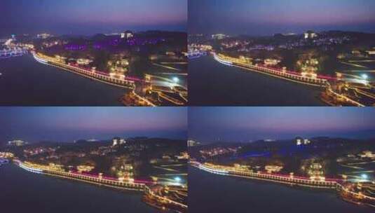 广元市皇泽寺嘉陵江城市风光夜景航拍实时高清在线视频素材下载